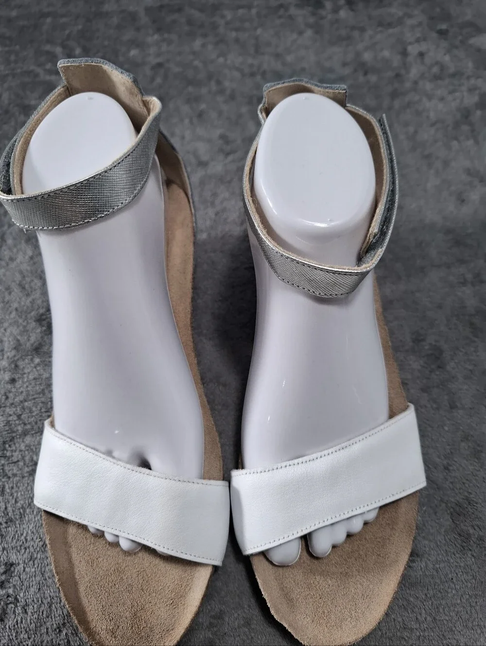 NAOT 5016 Pixie Low Wedge Sandals  White Silver Vintage Slate Leather Sz 40 9